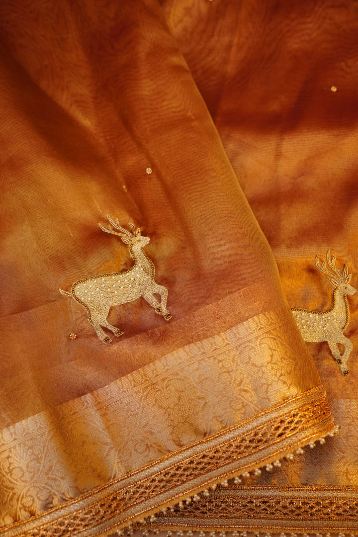 Rajvanshi Roop – Copper Gold Maharani Tissue Silk Saree