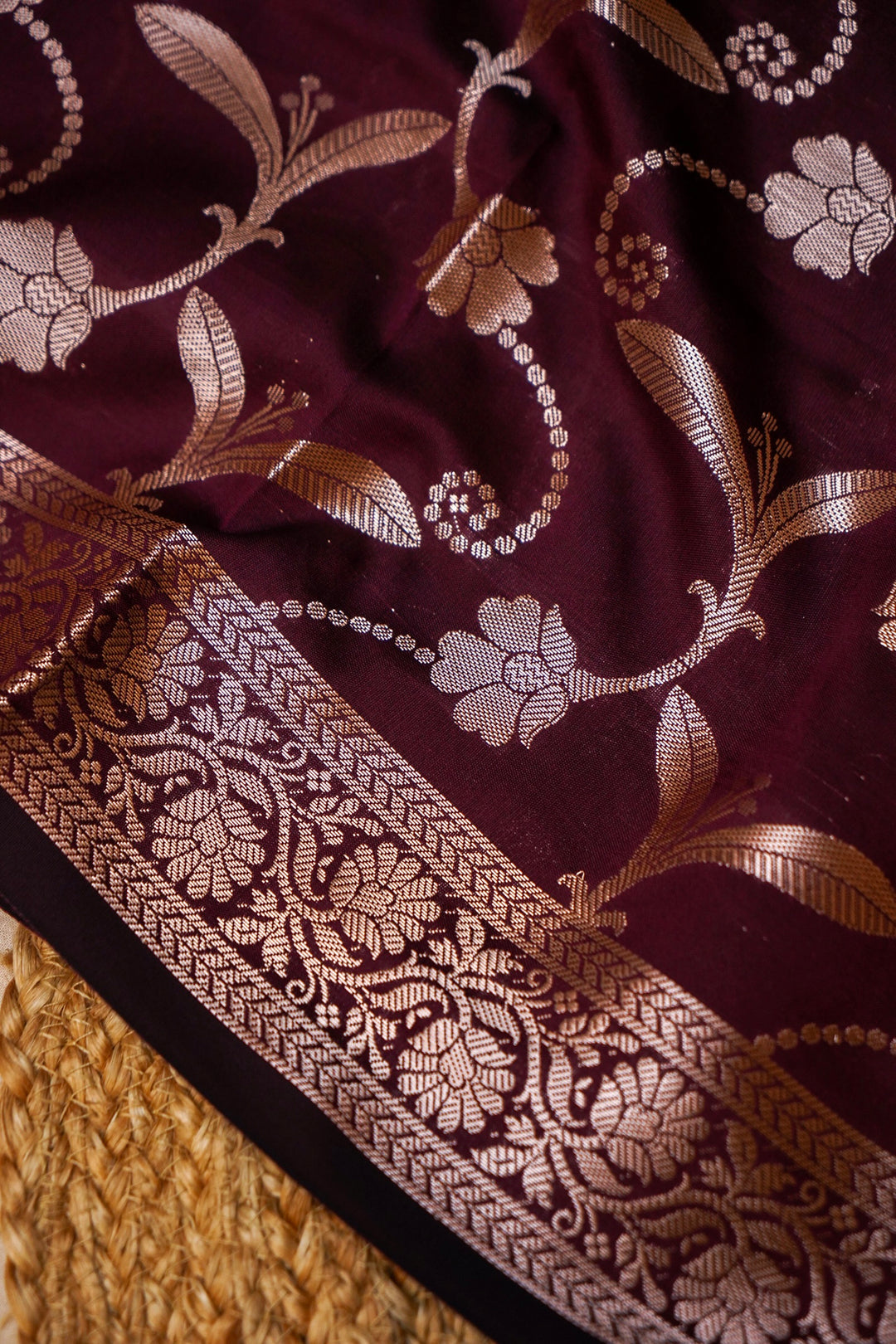 Dark Plum Banarasi Ghat Design Modal Silk Unstitched Suit Set View 5