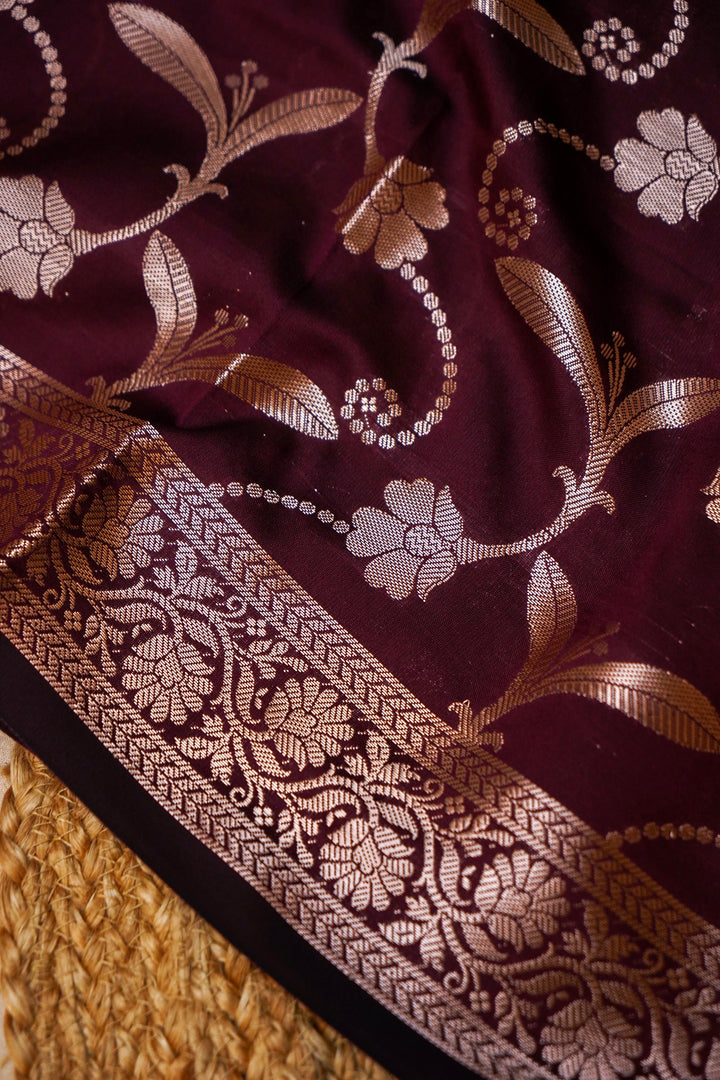 Dark Plum Banarasi Ghat Design Modal Silk Unstitched Suit Set View 5