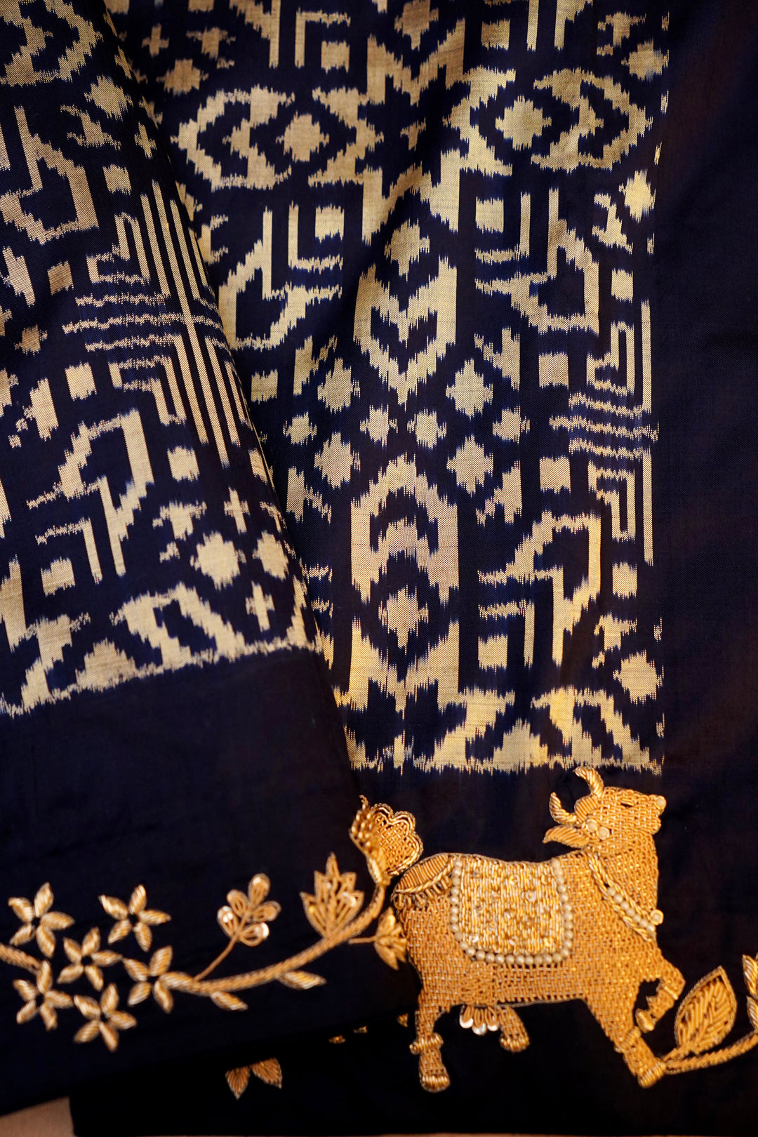 Neelkantha – Designer Navy Blue Pure Patola Silk Zardozi Work Saree