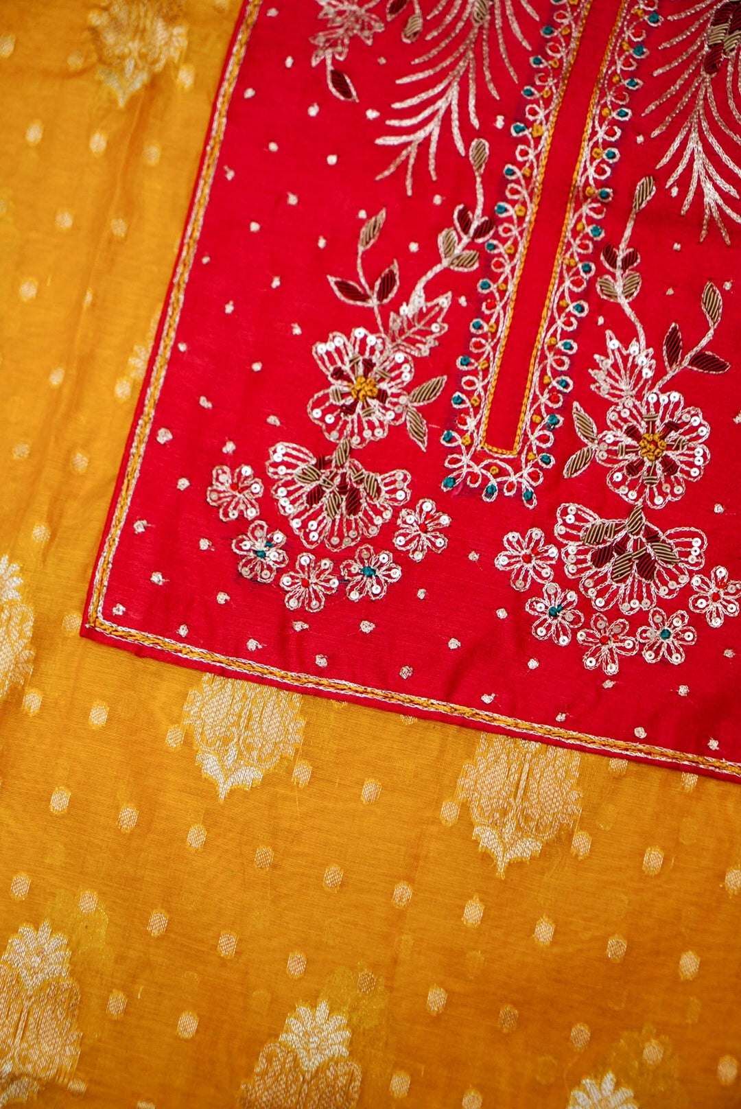 Pure Mul Silk Suit with Peacock Embroidered Neckline and Pitta Zari Dupatta
