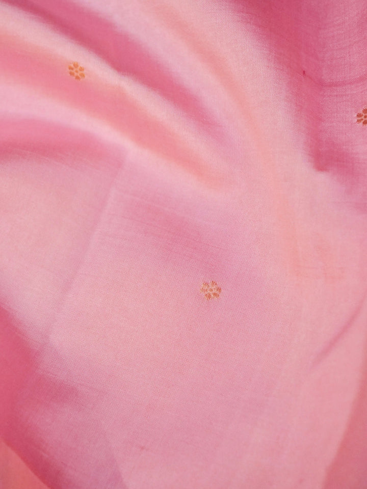 Handwoven Banarasi Pure Baby Pink Mashru Silk Saree with Zari Shikargah Weave View 4