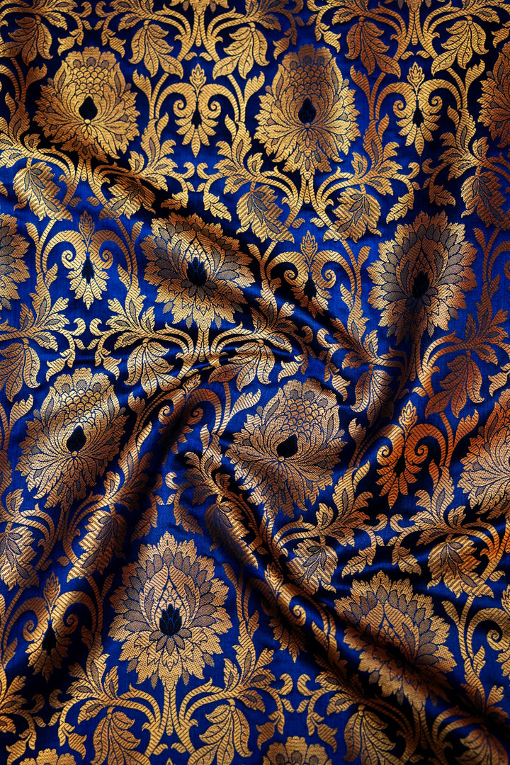 Handwoven Banarasi Blue Katan Silk Brocade Fabric