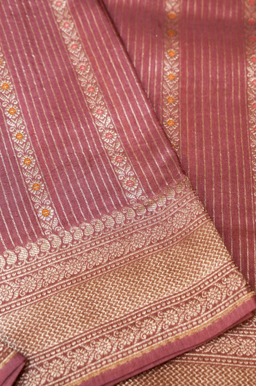 Mauve Banarasi Soft Silk Meenakari Stripes Saree