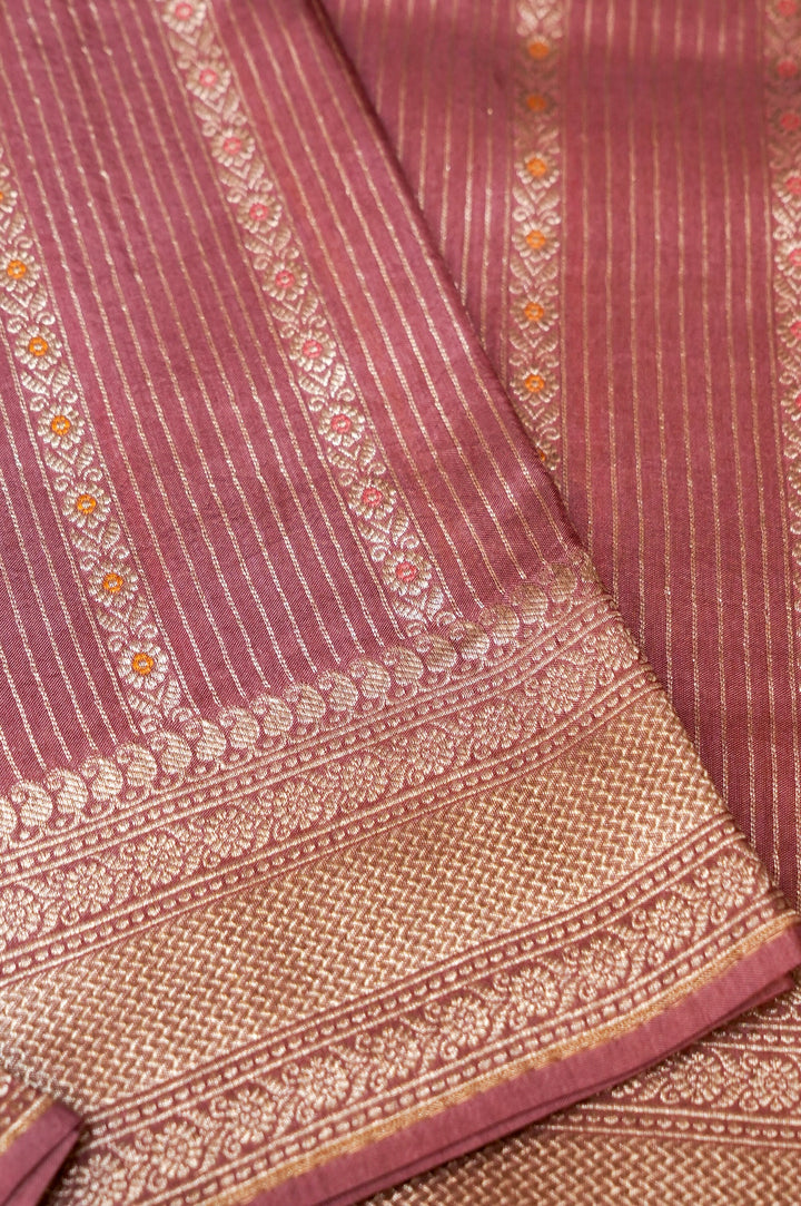 Mauve Banarasi Soft Silk Meenakari Stripes Saree