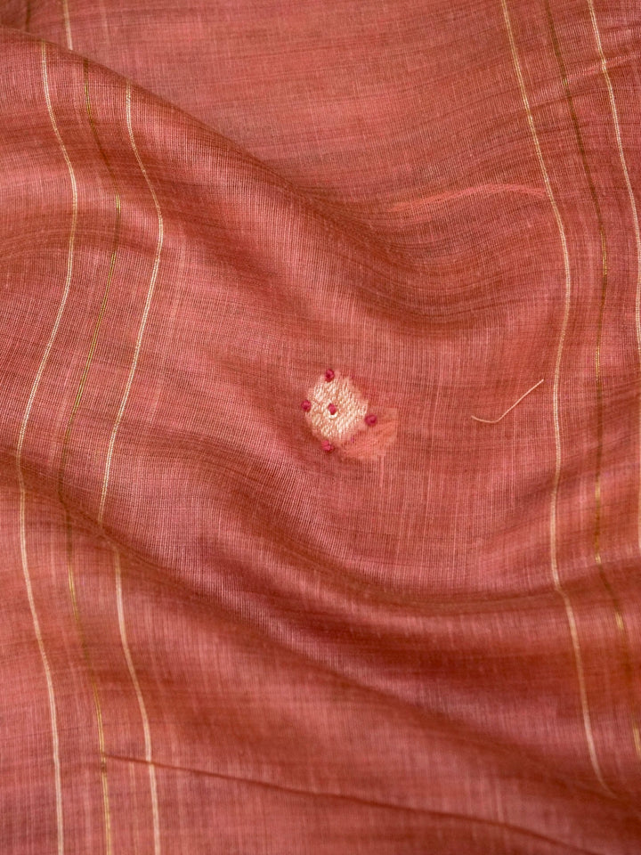 Dusty Rose Banarasi Cotton Jamdani Suit Set with French Knot Thread Embroidery