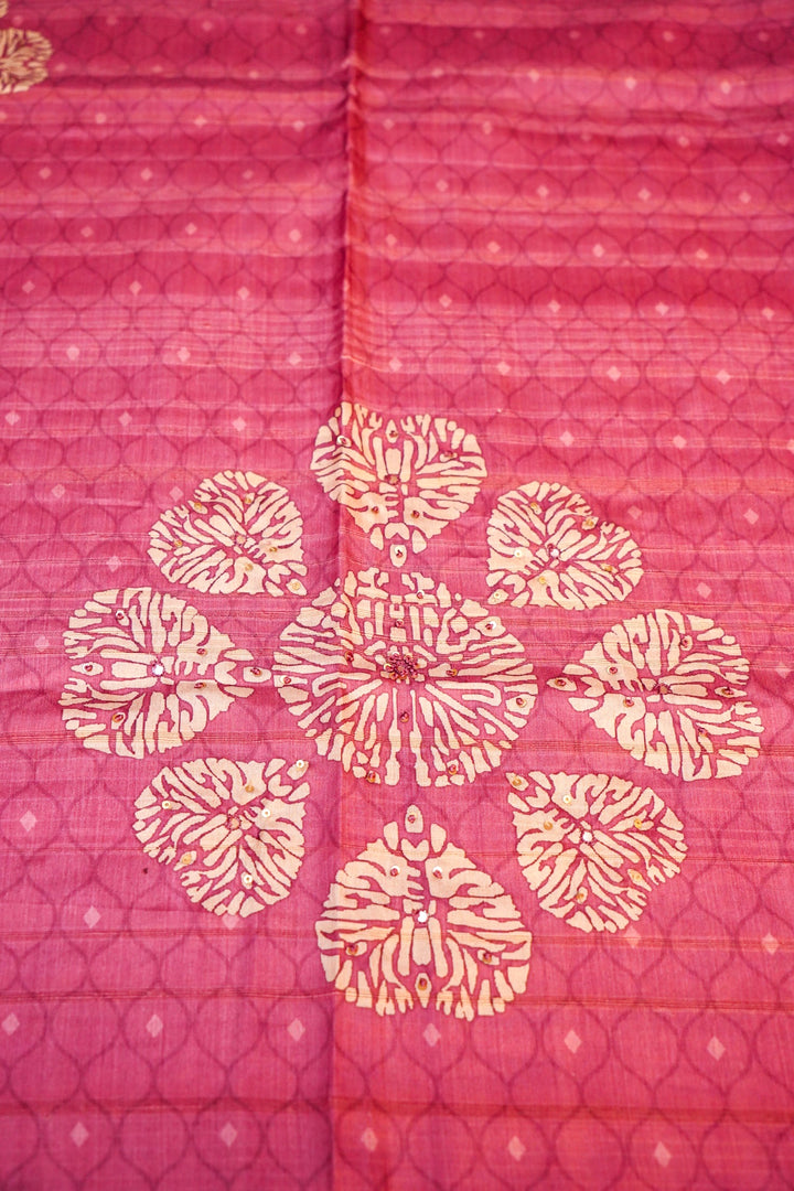 Banarasi Chanderi Tussar Silk Suit with Pink Contrats Dupatta