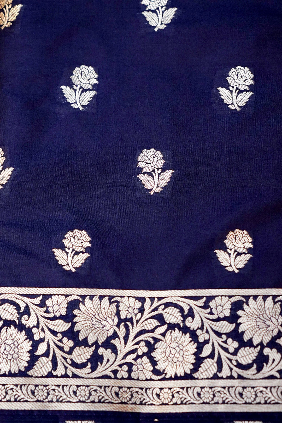 Navy Blue Traditional Banarasi Silk Bootidar Suit with Jaal Dupatta