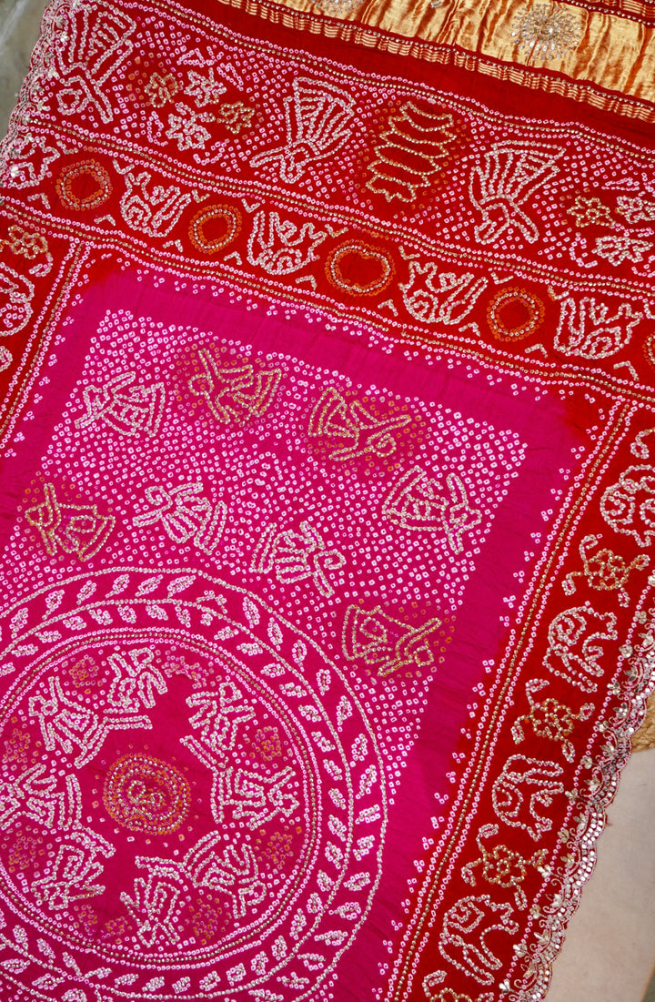 Gulabi Laal Gharchola Pure Gajji Dupatta with Gota Patti and Abla Work View 2