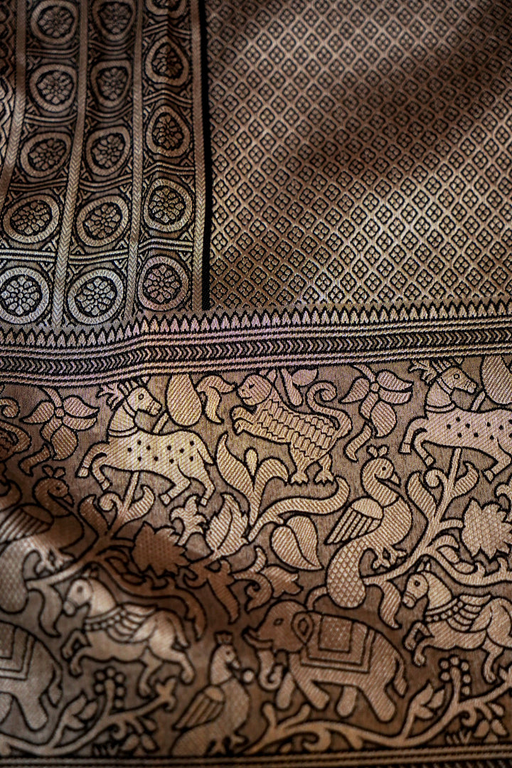 White Banarasi Kanjivaram Silk Saree with Black Contrast Border & Pallu