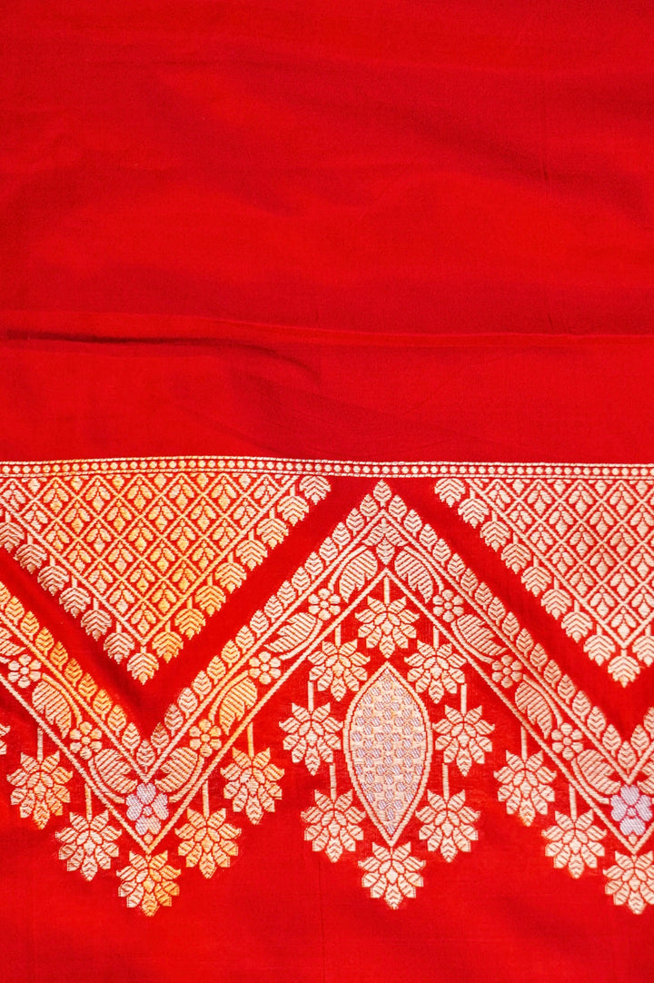 Regal Red Bridal Banarasi Pure Katan Silk Meenakari Jangla Saree