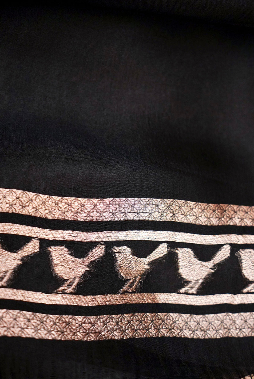 Banarasi Chevron Weave Black Pure Organza Birds Motif Saree