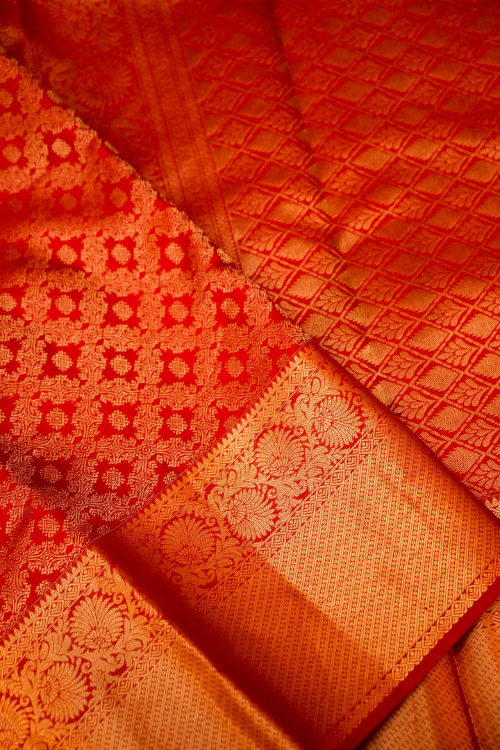 Ruby Red Kanjivaram Silk Saree with Heirloom Zari Brocade Weave View 3
