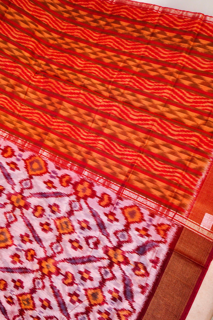 White Patola Cotton Silk Saree with All-Over Traditional Printed Motifs