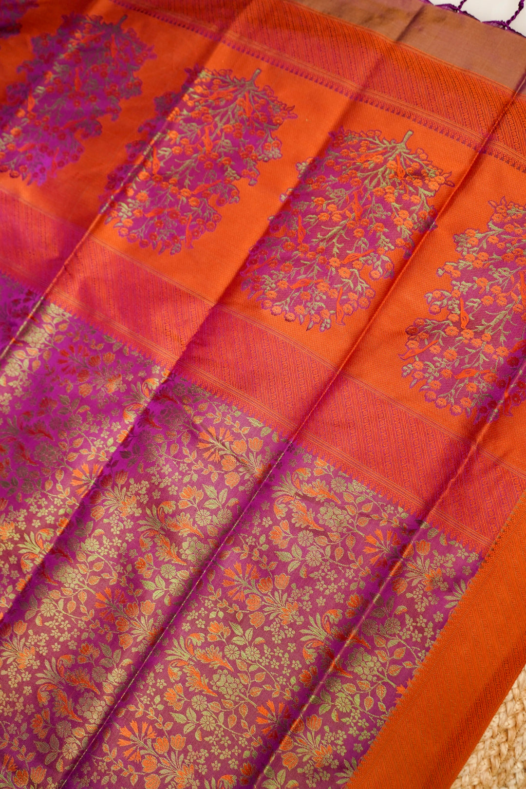Handwoven Banarasi Pure Tanchoi Silk Saree with Resham Weave Meenakari Design