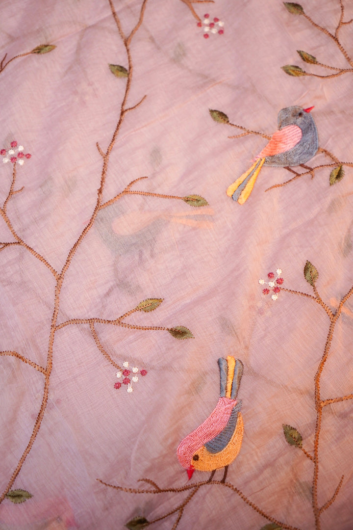 Lavender Chanderi Silk Suit Set with Thread Embroidery Work