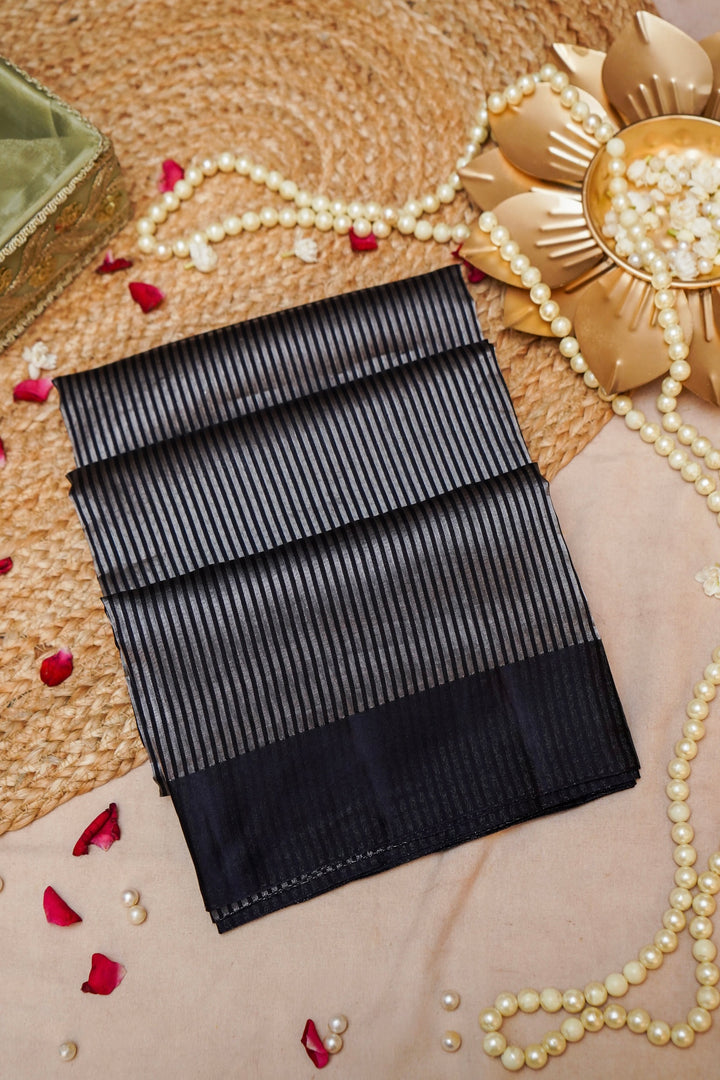 Cocktail Stripes Contemporary Banarasi Tissue Silk Saree View 1