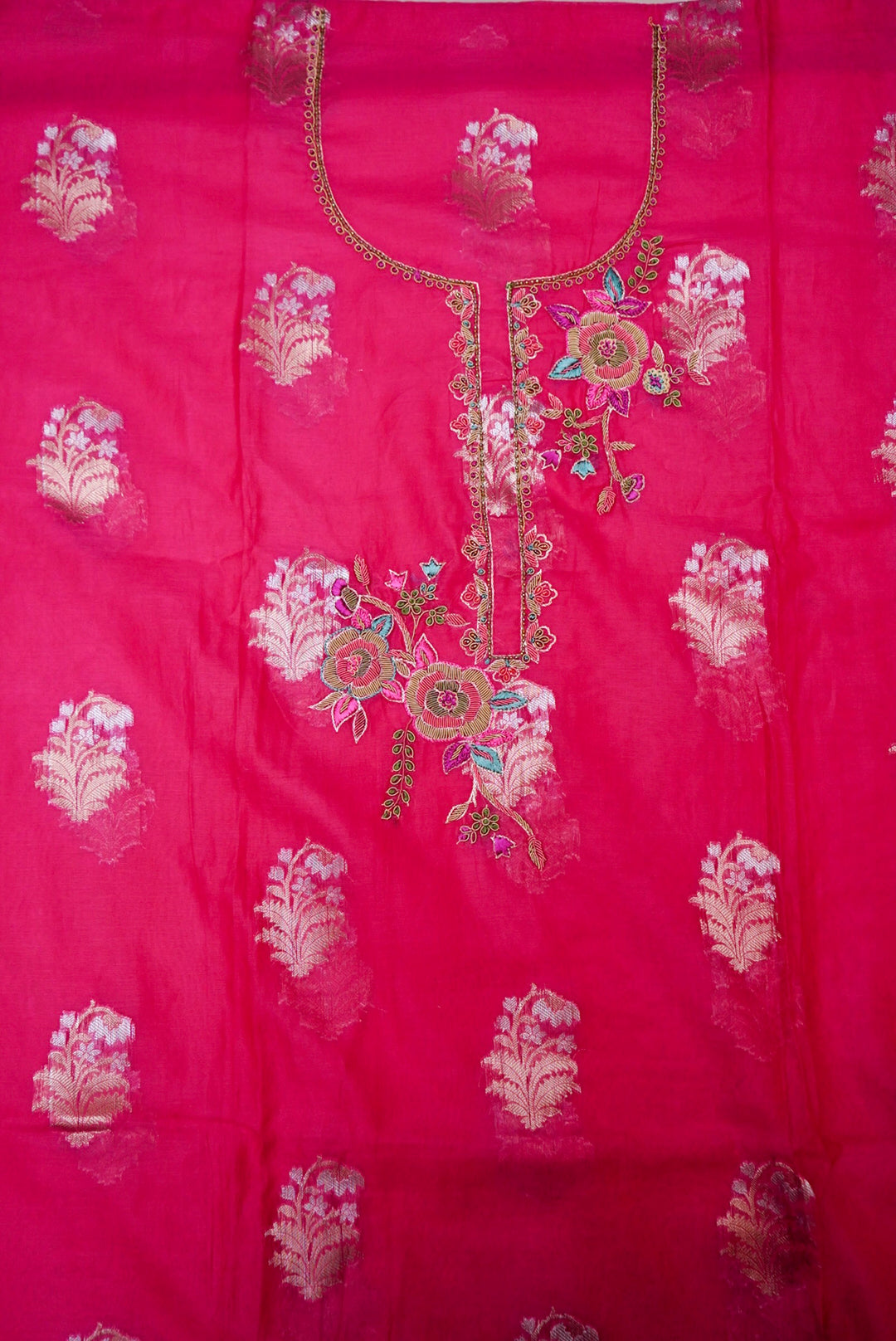 Pink Pure Mul Silk Suit with Zardozi Neckline and Pitta Zari Dupatta