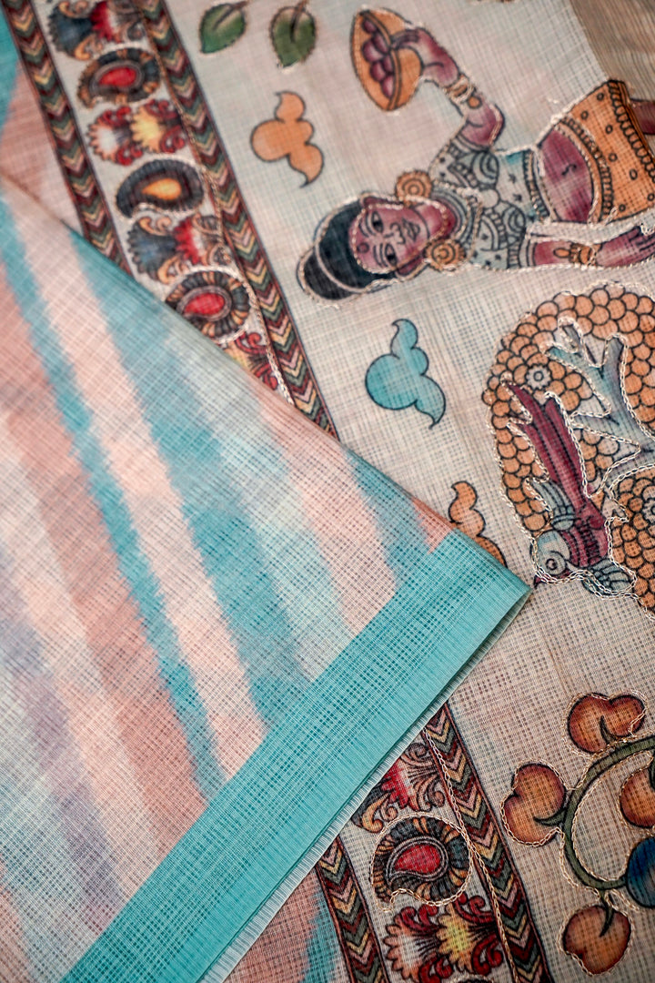 Royal Kota Saree with Aari Tari Multi Color Leheriya Design Artistic Kalamkari Pallu View 3
