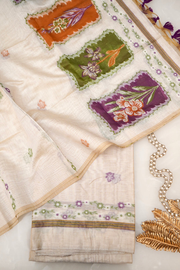 Pure White Meenakari Traditional Cotton Silk Suit Set