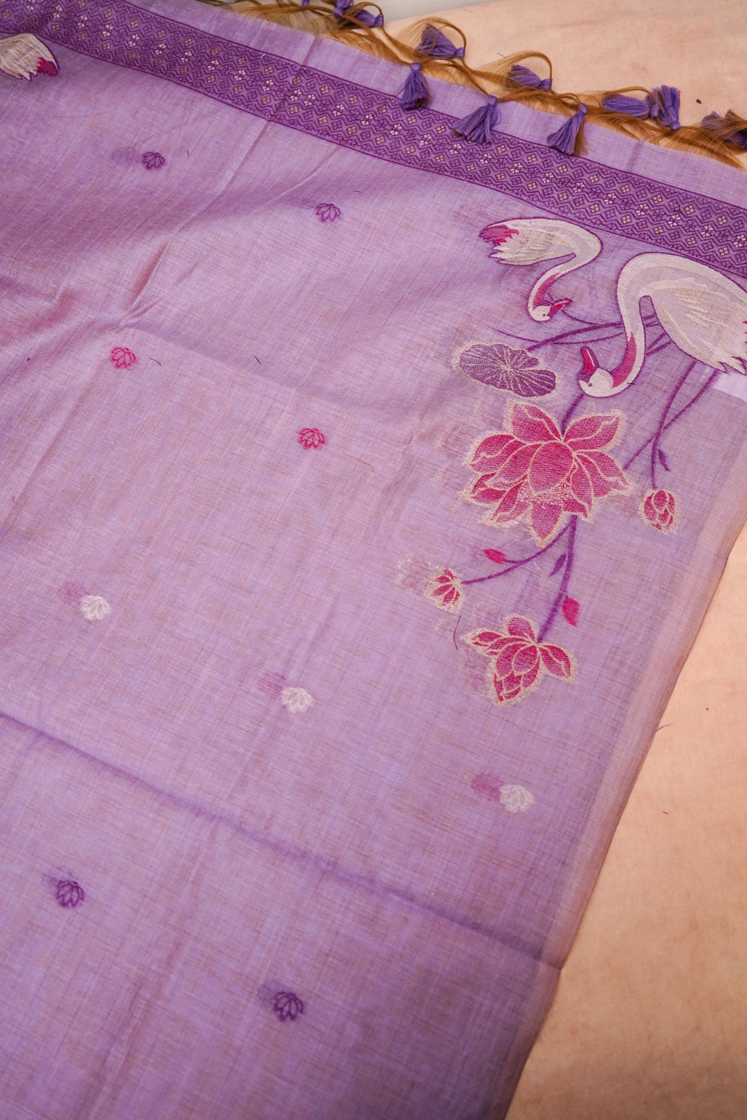 Lavender Cotton Silk Suit Set with Resham Embroidery