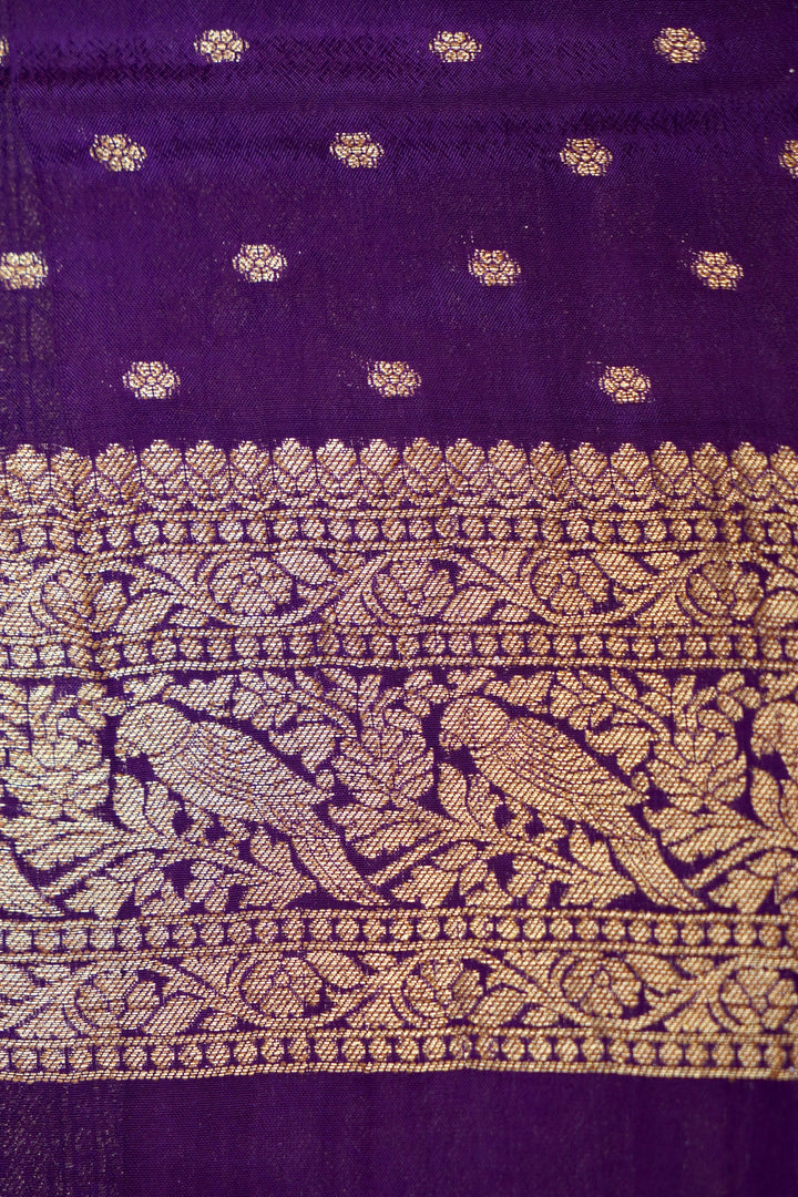 Royal Purple Banarasi Chinon Georgette Saree with Antique Zari Figure Motifs
