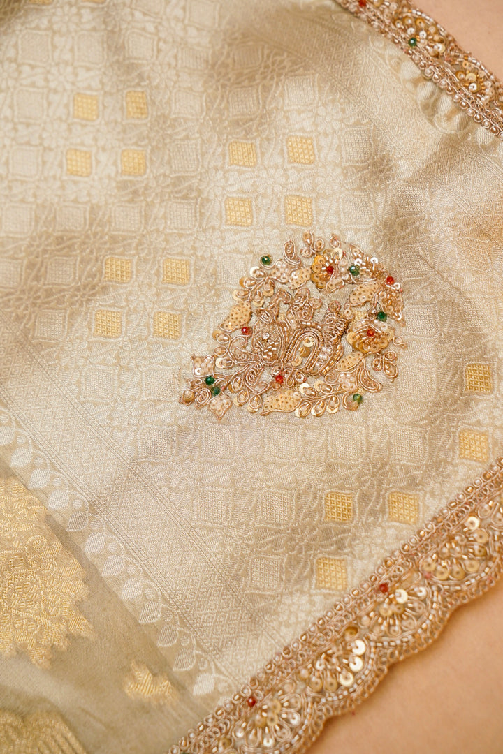 Rose Gold Sona Rupa Glow Designer Tissue Silk Embroidery Saree View 3