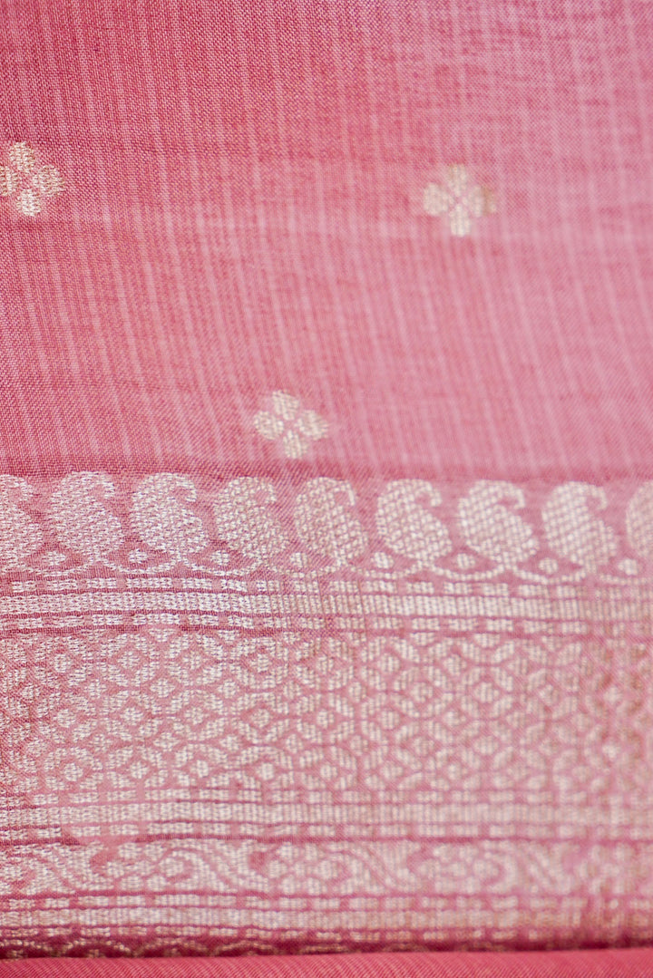 Banarasi Pastel Pink Kota Check Saree Zari Weave Elegant Floral Motifs