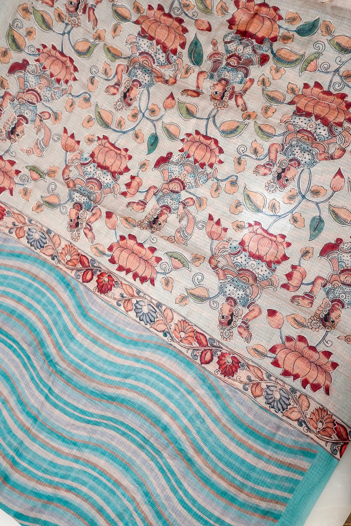 Kota Check Saree with Aari Tari Work Multicolor Leheriya Kalamkari Pichwai Pallu View 2