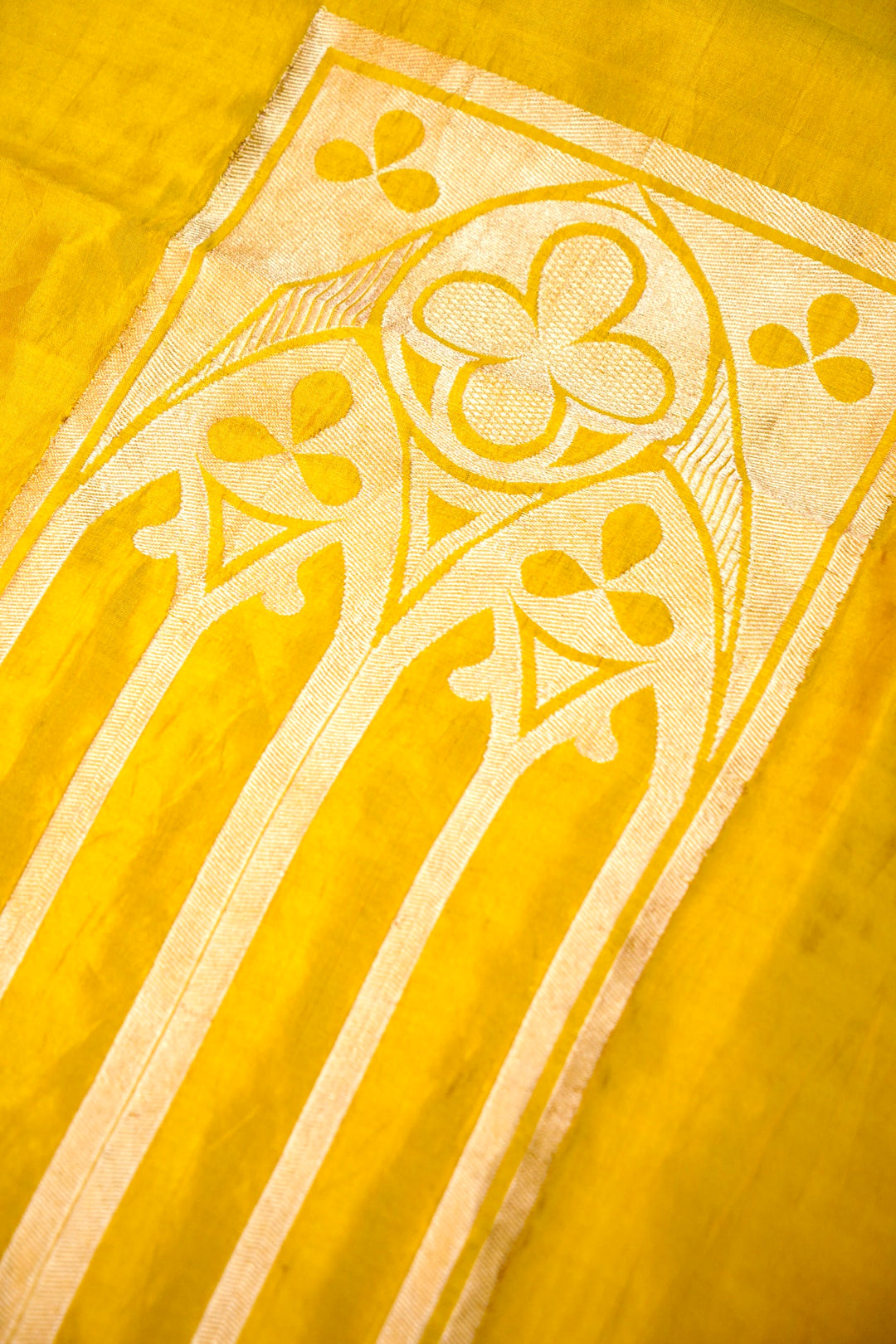 Pure Katan Silk Co-Ord Set Fabric – Heritage Arch Zari Weave | Mustard Yellow