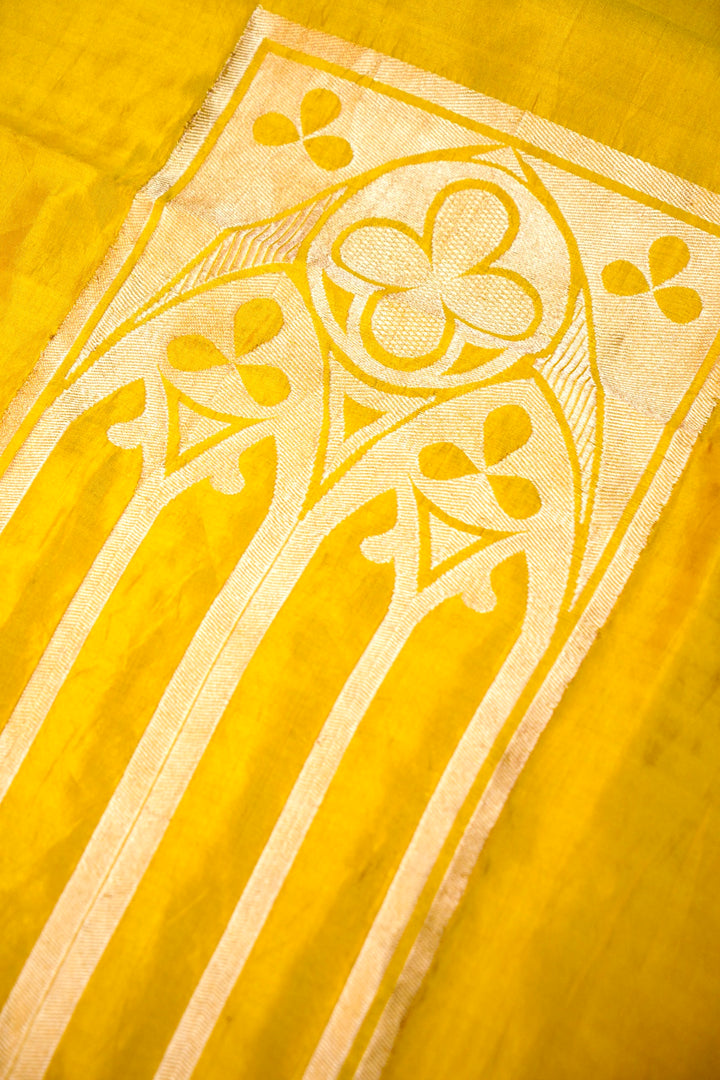 Pure Katan Silk Co-Ord Set Fabric – Heritage Arch Zari Weave | Mustard Yellow