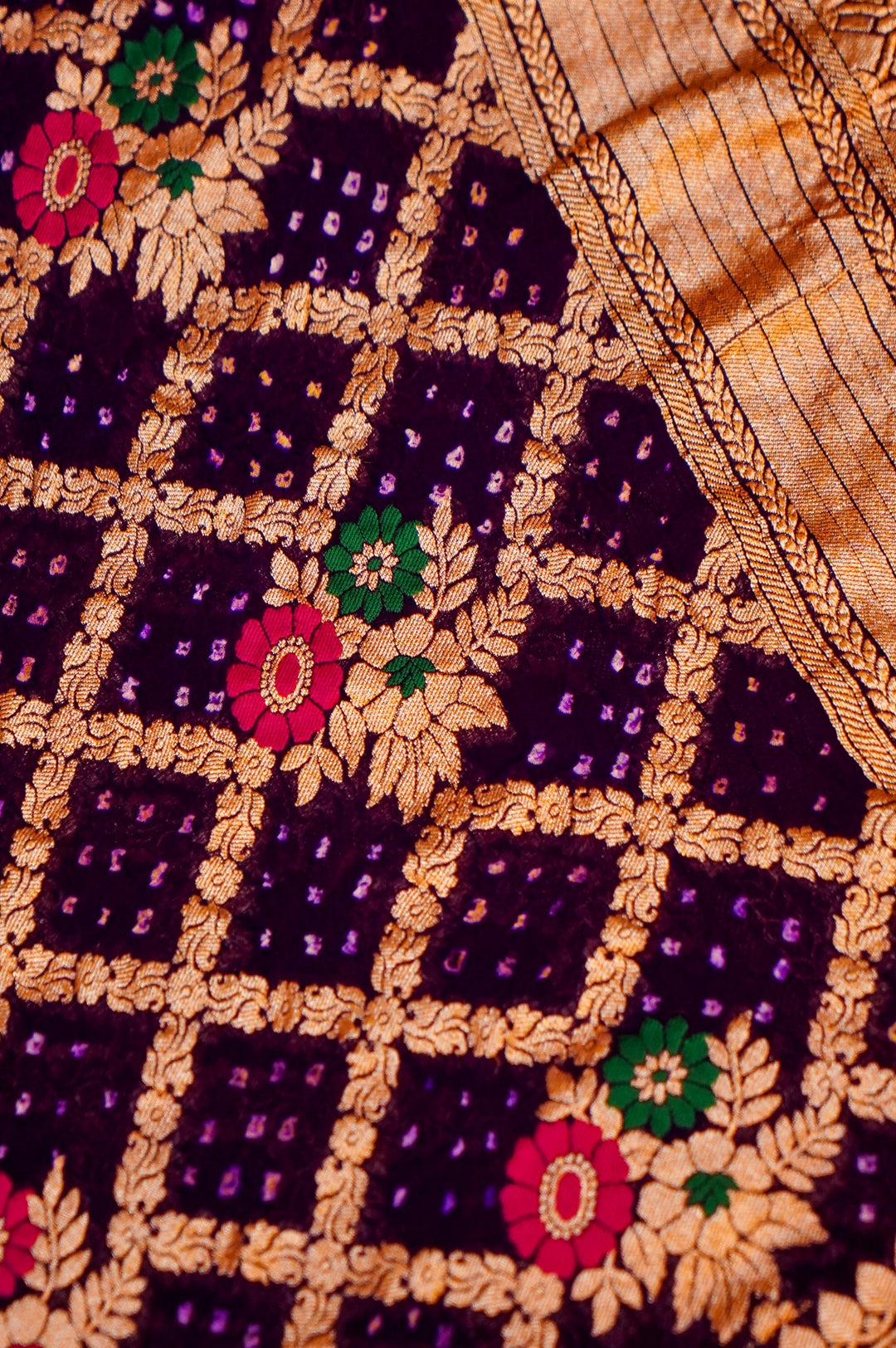 Handwoven Banarasi Georgette Chiffon Suit Set with Bandhani Meenakari Jaal Dupatta