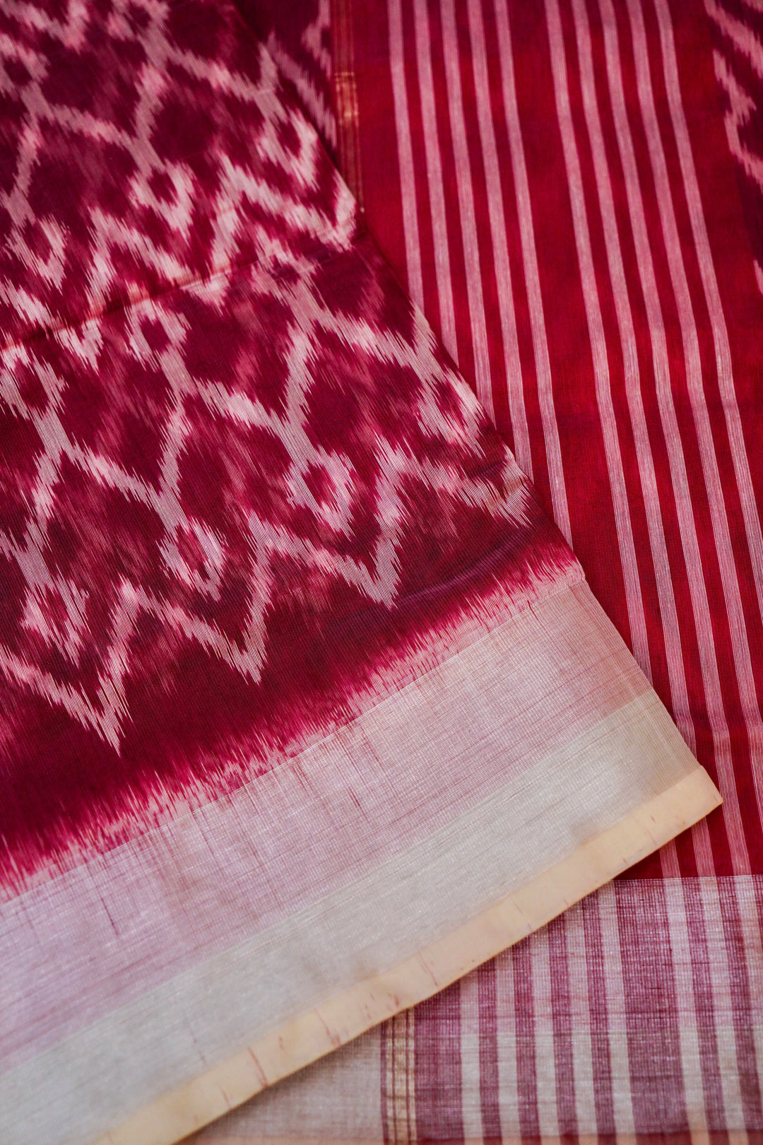 Banarasi Patola Wine Cotton Silk Saree with All-Over Geometrical Print