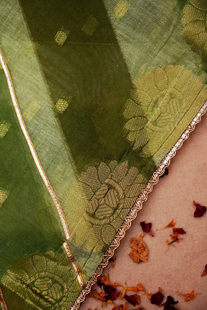 Green Pure Chanderi Silk Suit with Zardozi and Gotta Work