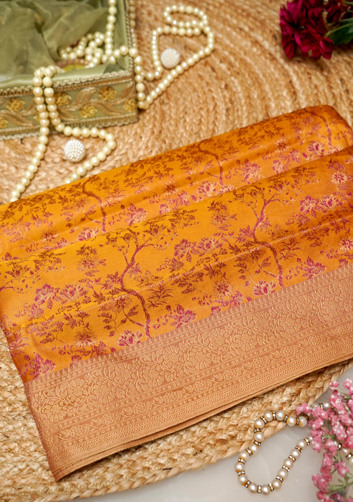 Mustard Yellow Handwoven Banarasi Pure Tanchoi Silk Saree