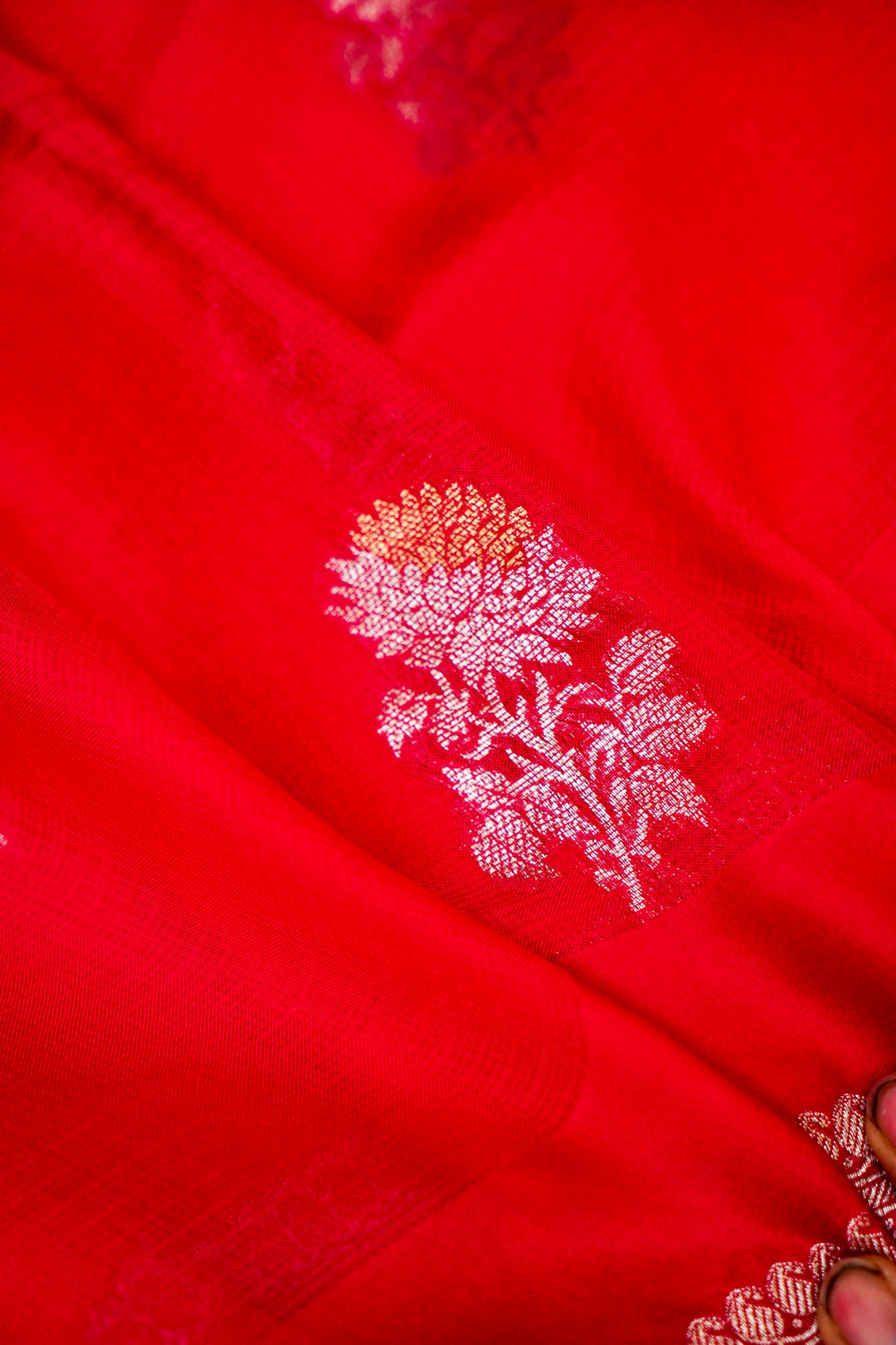 Red Bridal Banarasi Kora Silk Saree Zari Weave Grand Border & Pallu