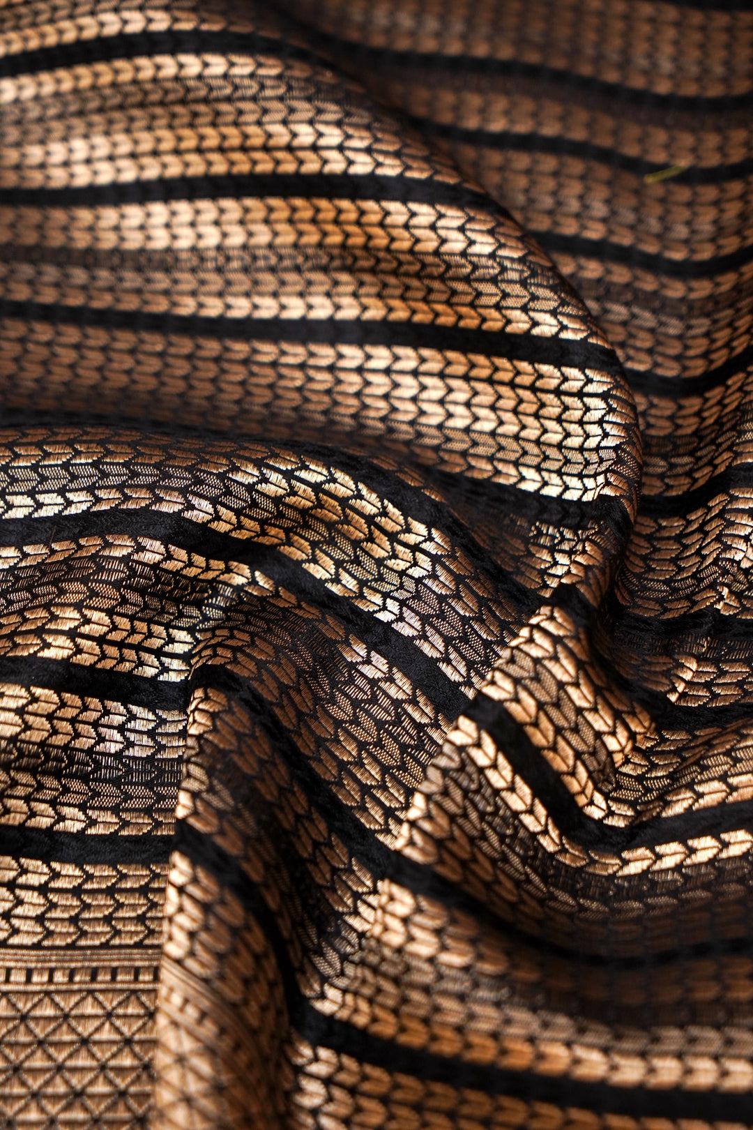 Black Banarasi Handloom Pure Katan Silk Contemporary Saree with Zari Stripe