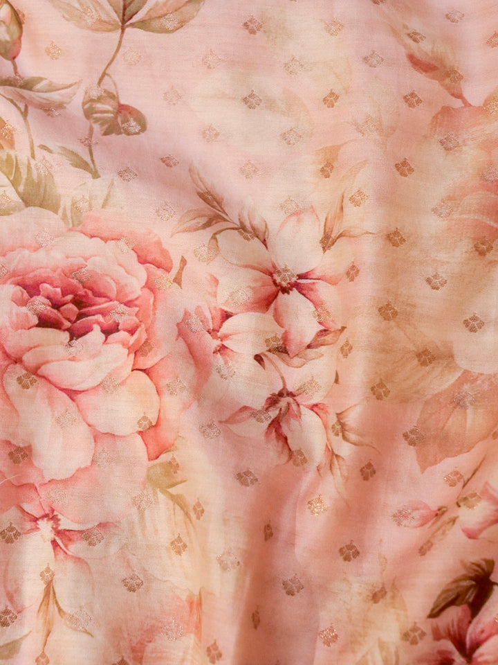 Pastel Pink Pure Chiniya Silk Printed Suit with Kadwa Organza Dupatta View 9