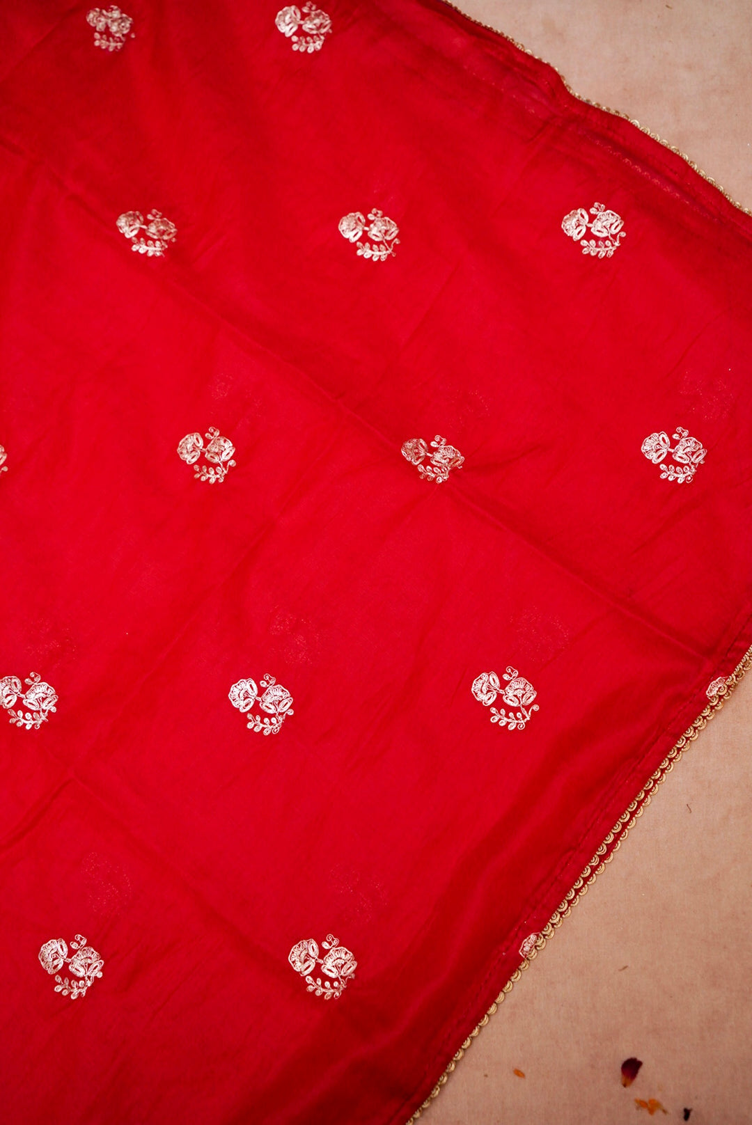 Red Pure Mul Silk Suit with Embroidered Kurta and Pitta Zari Dupatta