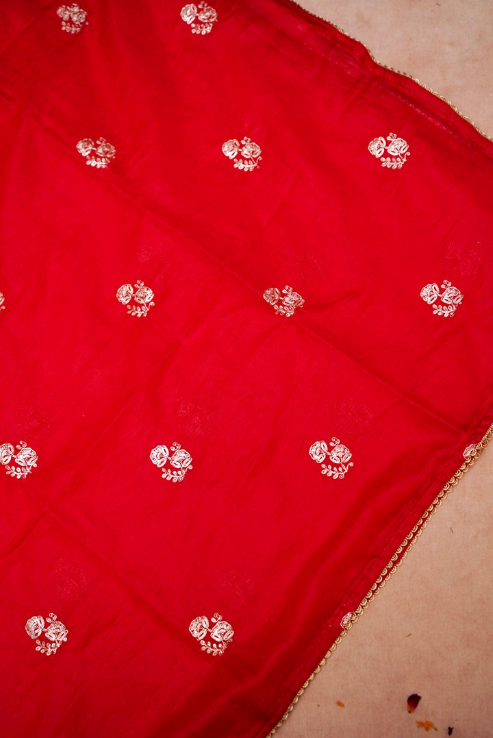 Red Pure Mul Silk Suit with Embroidered Kurta and Pitta Zari Dupatta