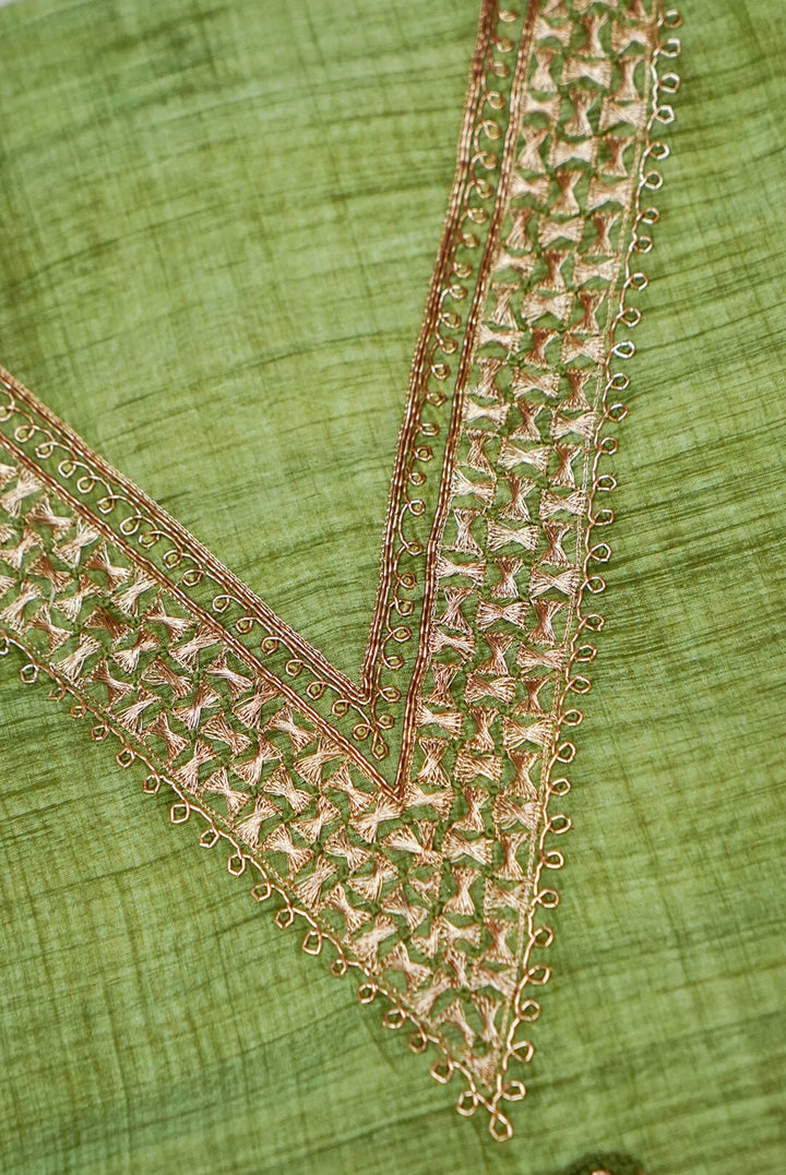 Green Chanderi Silk Suit with Zardozi Embroidery and Gotta Lace Work Dupatta
