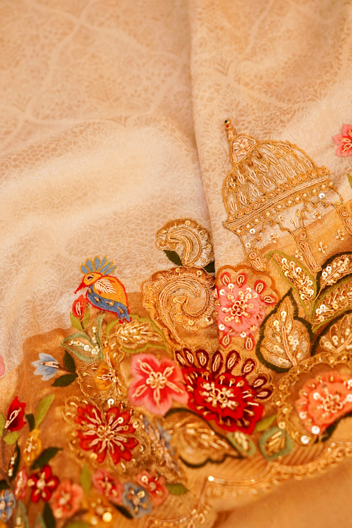 Banarasi Silver Soft Silk Brocade Saree with Meenakari Zardozi Embroidery