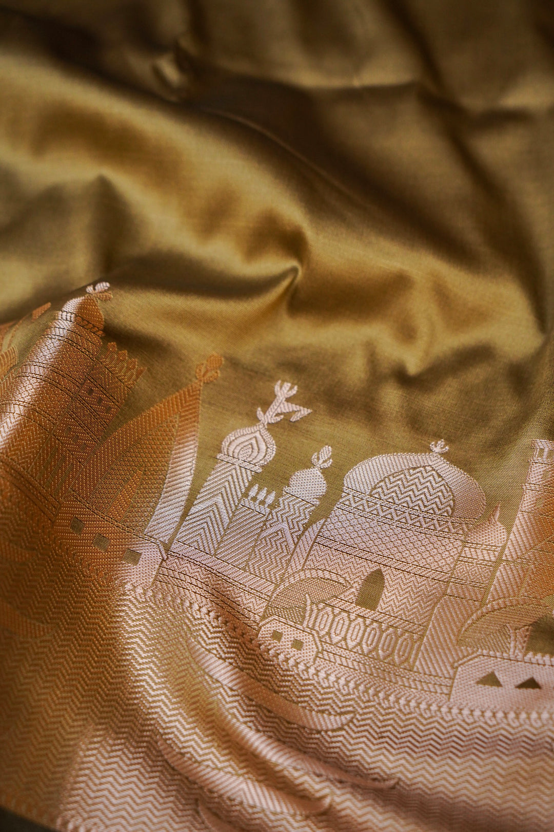 Olive Heritage Banarasi Modal Silk Ghat Design Saree View 4
