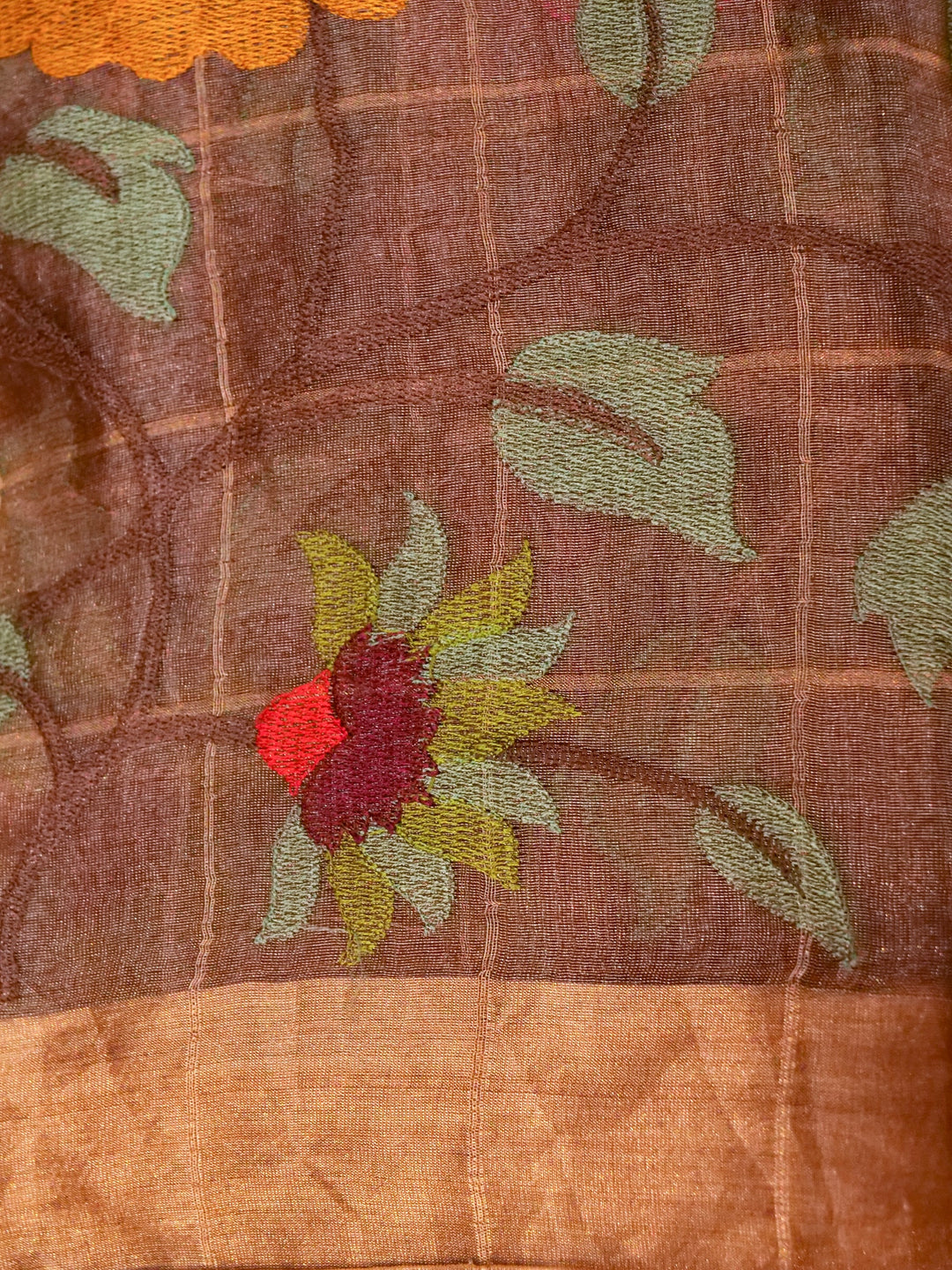 Handwoven Pure Tissue Silk Saree with Resham Hand Embroidered Blouse View 5