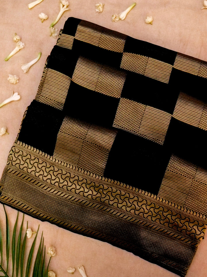Luxury Navy Blue Banarasi Khaddi Georgette Saree with Exquisite Zari Weave Checks