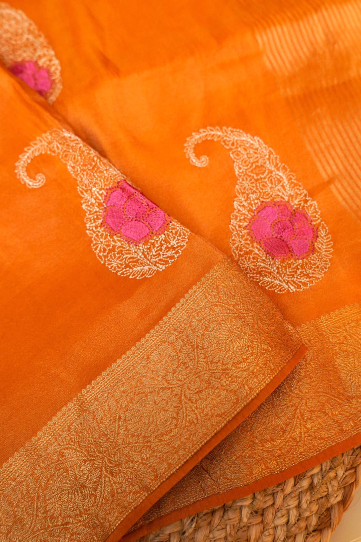 Mustard Yellow Soft Tissue Saree with Resham Embroidery