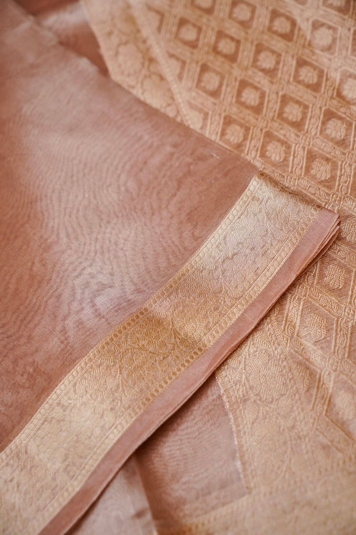 Rose Gold Radiance Pure Tissue Silk Banarasi Saree View 3