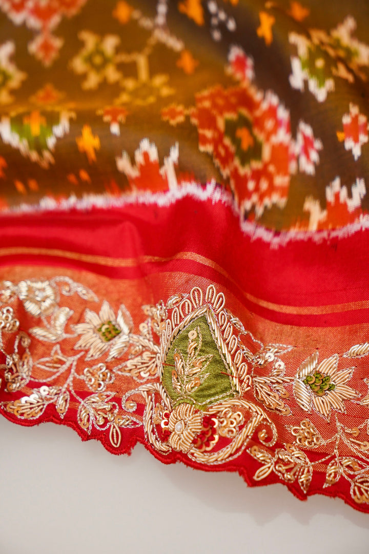 Pure Double Ikkat Patola Designer Saree with Hand Zardozi Embroidery