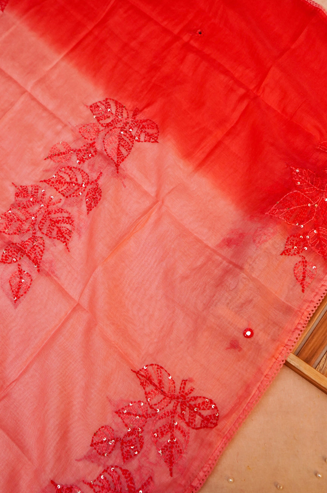 Pure Mul Chanderi Unstitched Suit with Ombre Kurta & French Knot Embroidery