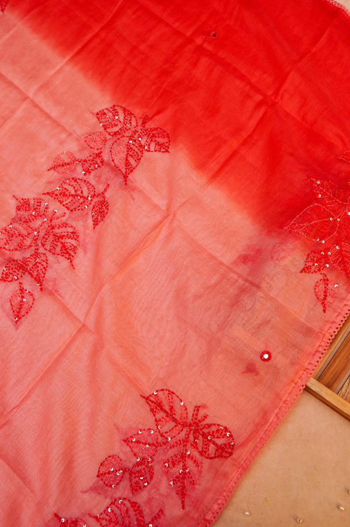 Pure Mul Chanderi Unstitched Suit with Ombre Kurta & French Knot Embroidery